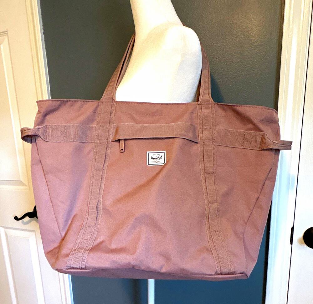 Herschel Strand Mauve Large Tote Bag Zip Top Lined Inner Pockets, EUC